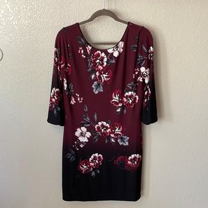 White House Black Market reversible, long sleeve, floral print/black dress